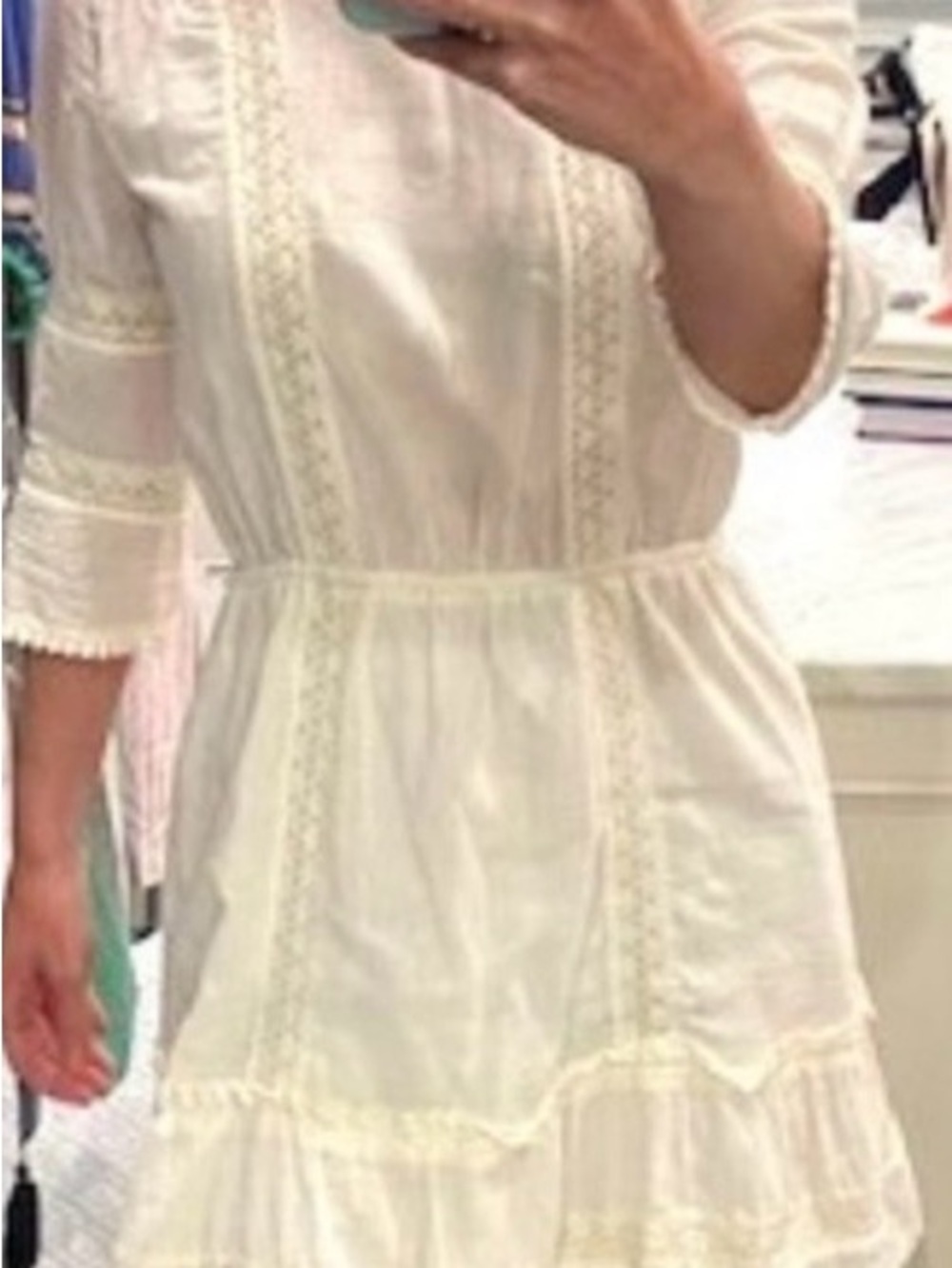 Anine Bing Cream Linen-Blend Lace Detail Mini Dress - Size S - Picture 3 of 14